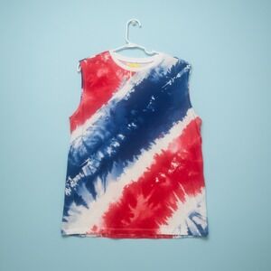 Kids Red White Blue Tie Dye Sleeveless Shirt Patriotic Summer Tank Top